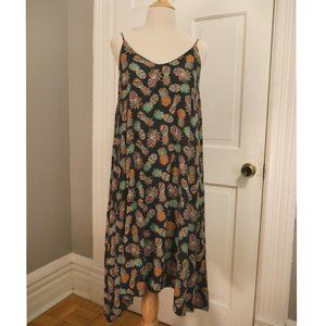 Cynthia Rowley sleeveless black dress with neon pineapple fun print XS